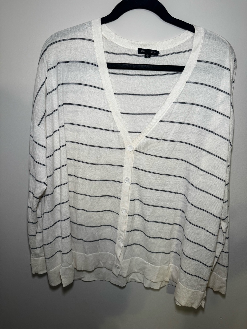 Eileen Fisher White Stripe Button-Front Women's Cardigan size L - Picture 3 of 8